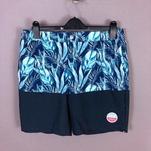 Mosmann Australia Navy Leaves Stretch Quick Dry Swim Trunk Shorts Sz 2XL